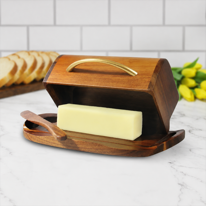 Butterie Acacia Wood Flip-Top Butter Dish And Spreader