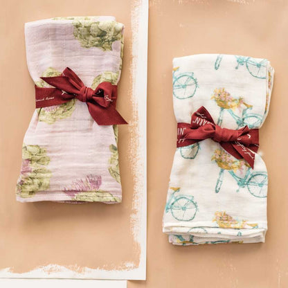 Green Floral Bamboo Muslin Two-Piece Burp Cloth Set