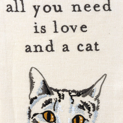 Love And A Cat Embroidered Kitchen Towel