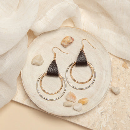 Wild Spirit Western Leather Gold and Silver Ring Earrings