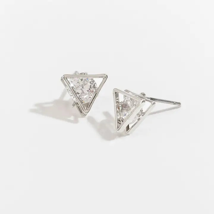 Dazzlers Cubic Zirconia Triangle Frame Stud Earrings