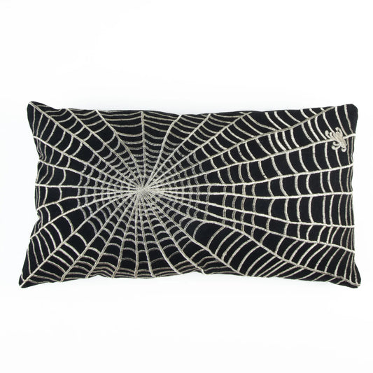 Spider Web Embroidered Lumbar Pillow 12x22