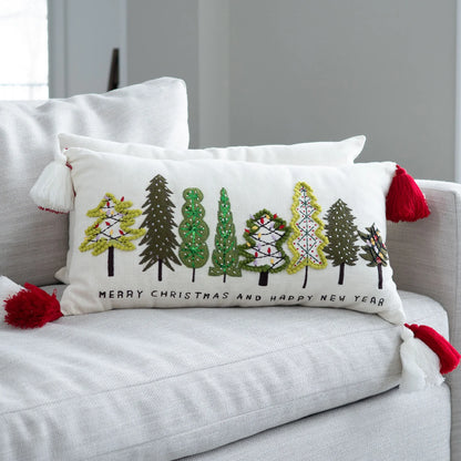 Christmas Forest Embroidered Lumbar Pillow 12x22