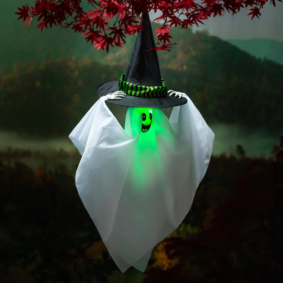 Animated Witch Hat Ghost with Color-Changing LED Lights