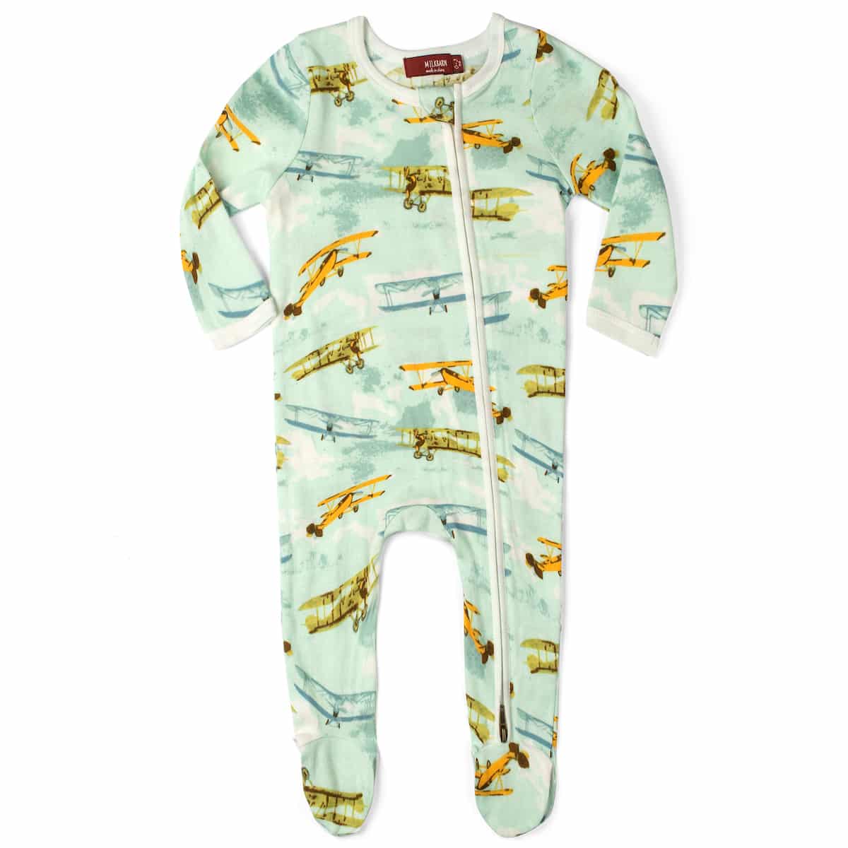 MilkBarn Vintage Planes Organic Cotton Zipper Footed Romper