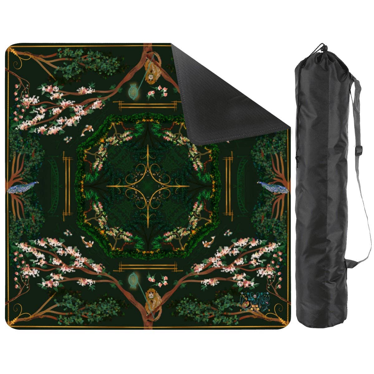Mahjong Mat - Chinoiserie in Deep Forest Green
