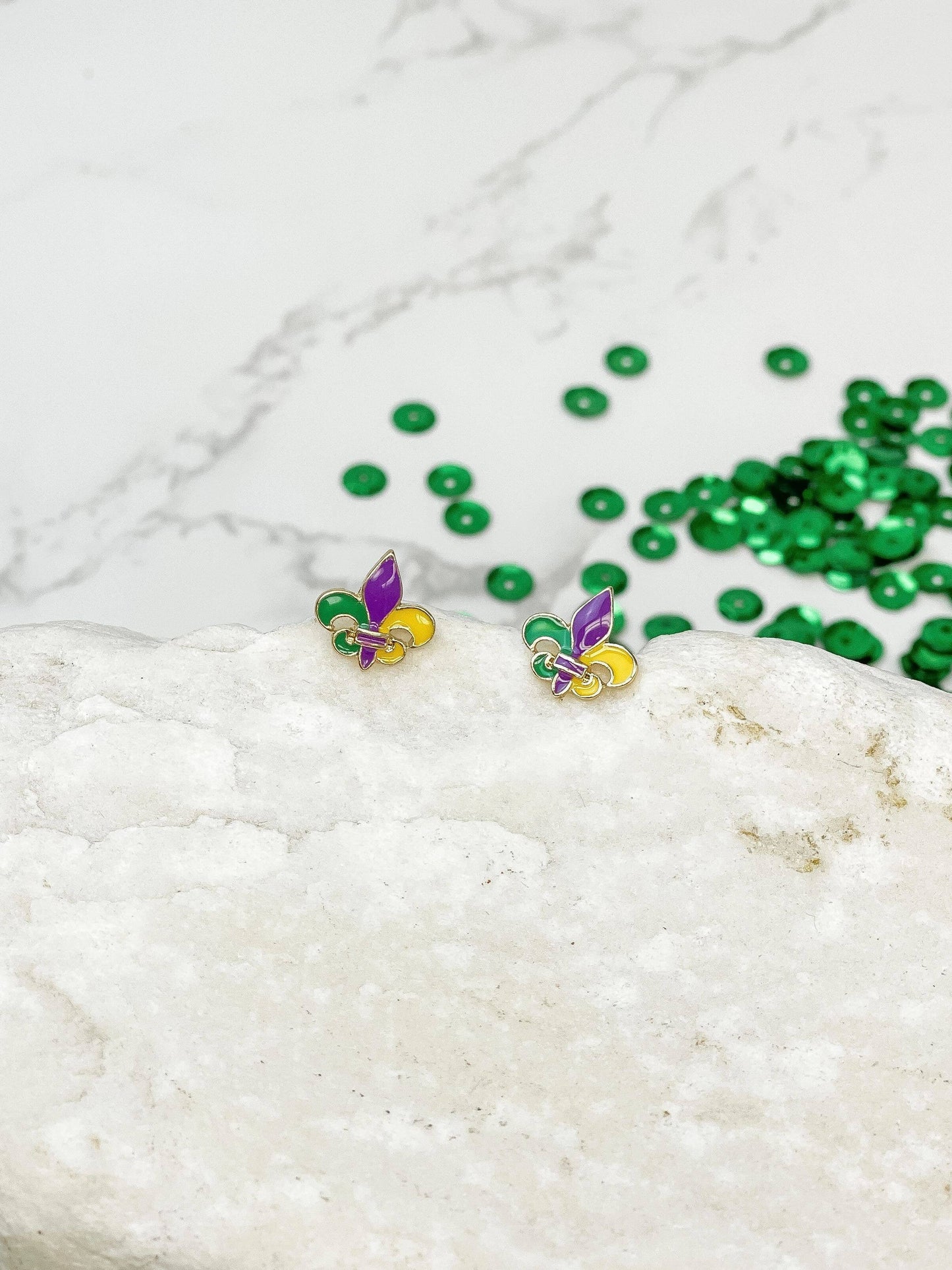 Mardi Gras Enamel Stud Earrings: Crown