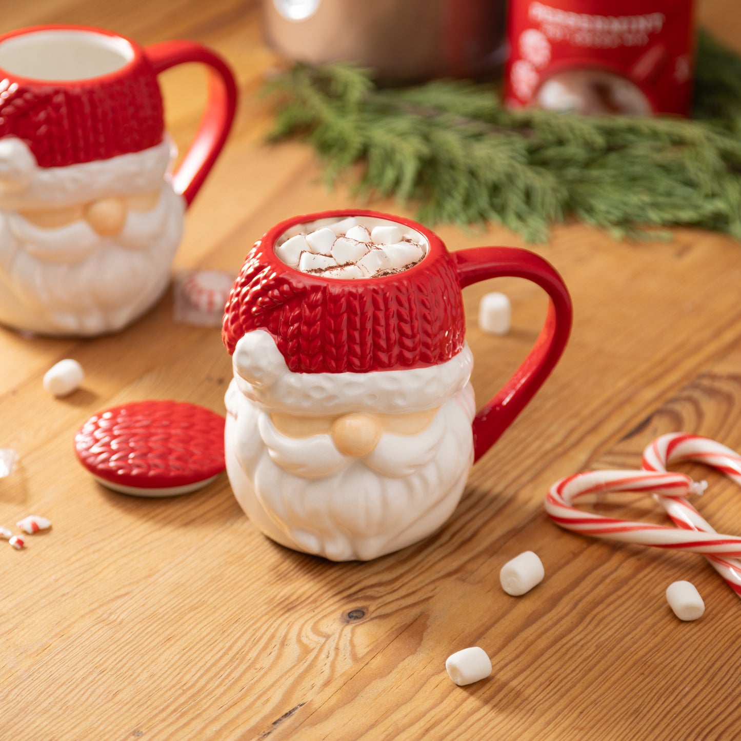 Santa Sculped Ceramic Cup with Knitted Hat Topper