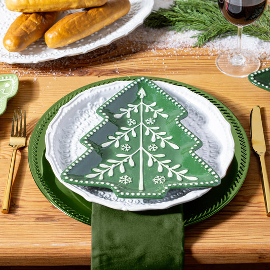 Green Tree Embossed Ceramic Plate