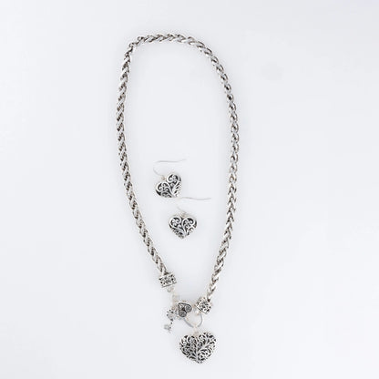 Miah Heart Charm Necklace and Earring Set