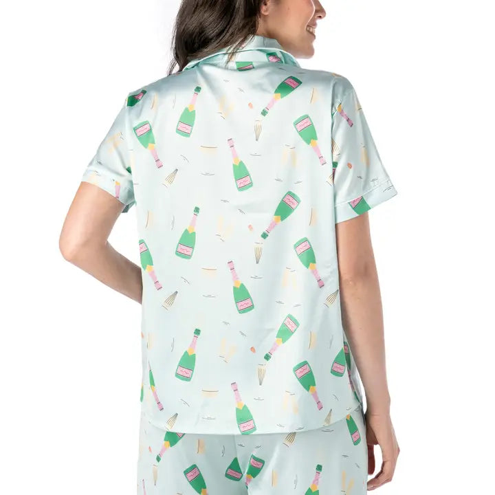 Hello Mello Boots & Bubbles Satin Pajama Top