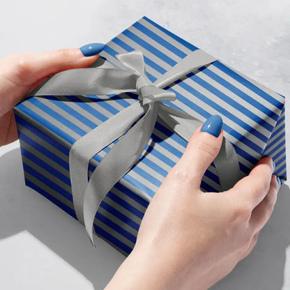 Gift Wrap - Blue Silver Stripe