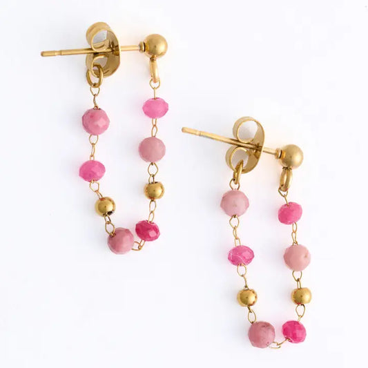 Narelle Gold And Pink Agate Earrings