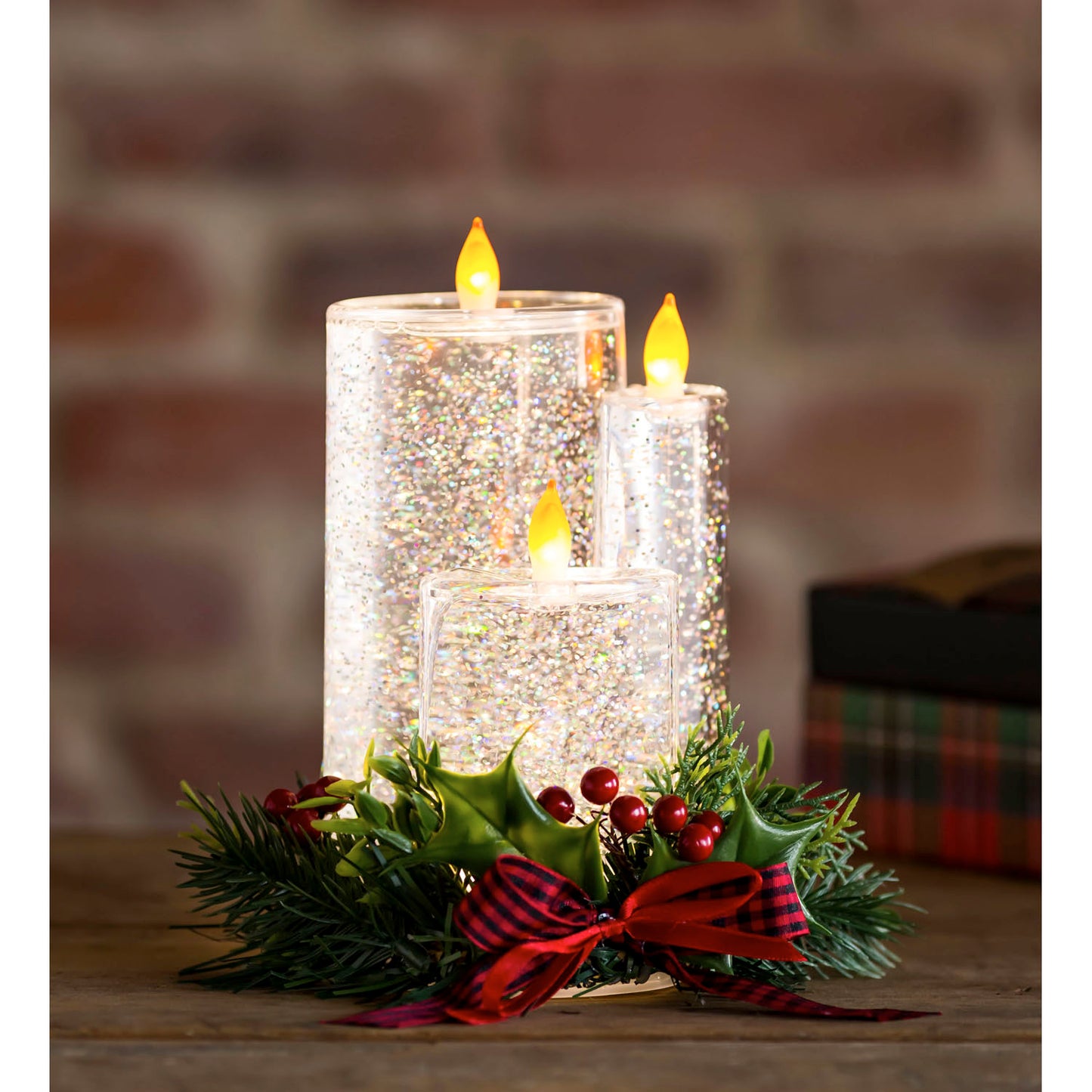 LED Spinning Water Candle with Artificial and Bow