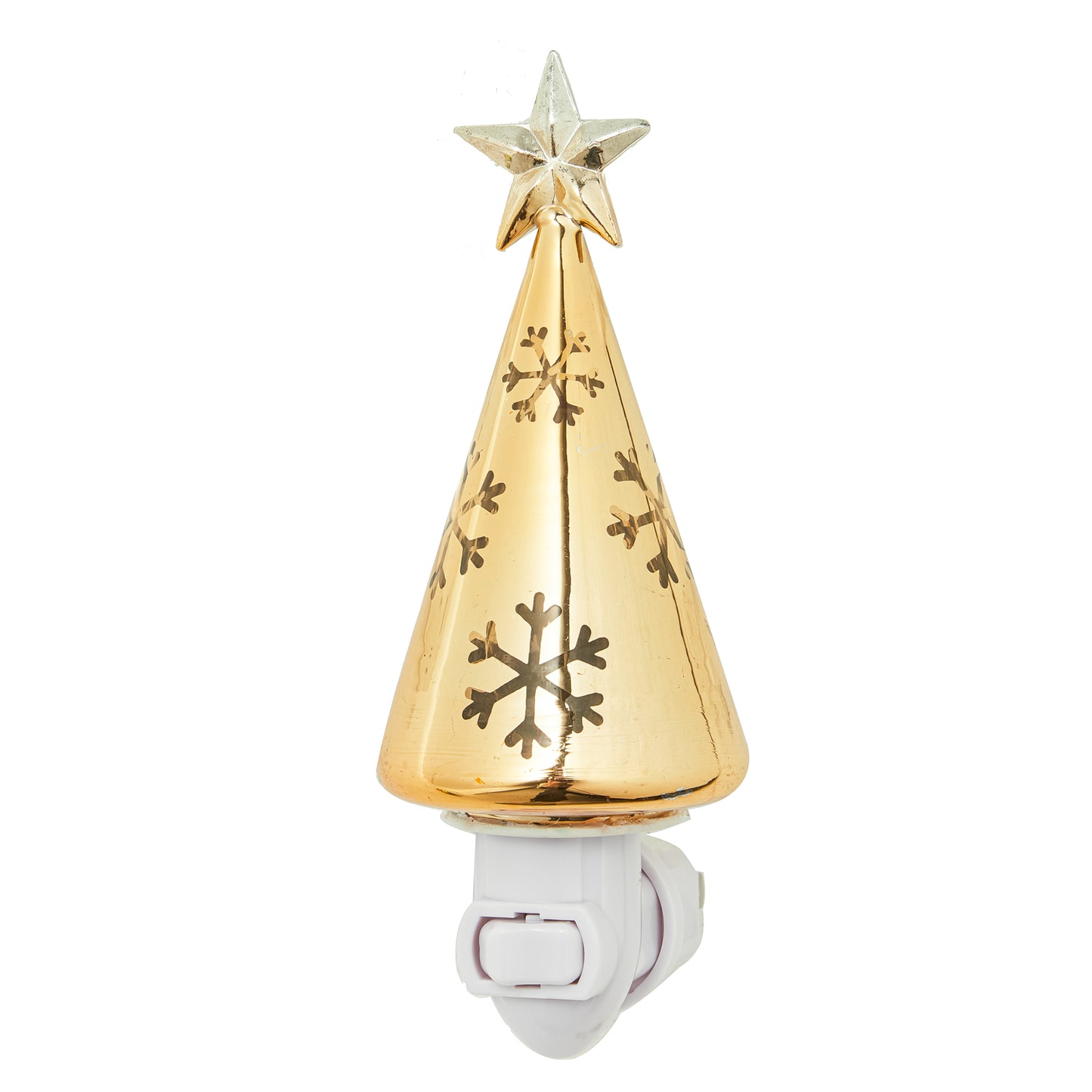 Holiday Gold Glass Christmas Tree with Snowflakes Nightlight