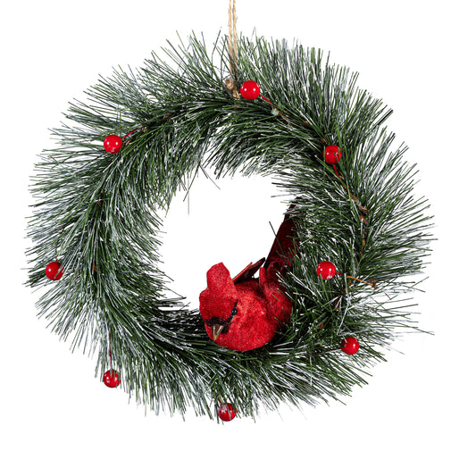Holiday Poinsettia Ornament with Cardinal – Fiber Wreath