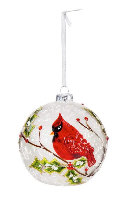 Cardinal and Chickadee Glass LED Christmas Ornament