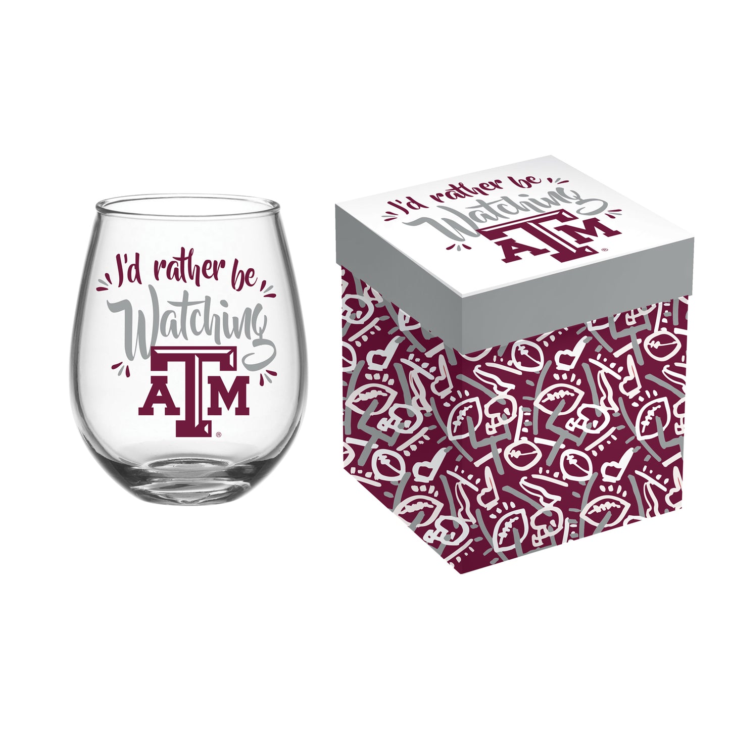 Texas A&M, 17oz Boxed Stemless Glass