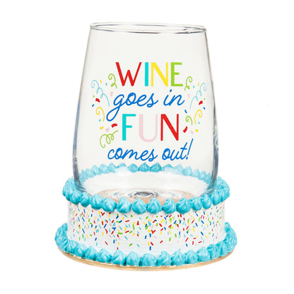 "Wine Goes In" Stemless Glass with Coaster Base