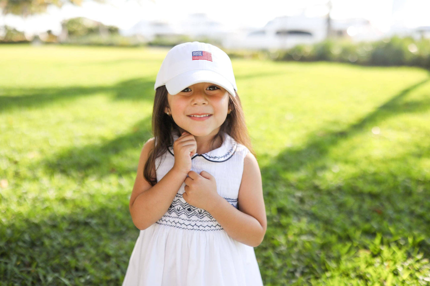 American Flag Bow Baseball Girls Hat - Youth (Ages 2-7)