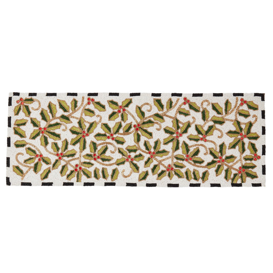 Beaded Holly Leaves Runner