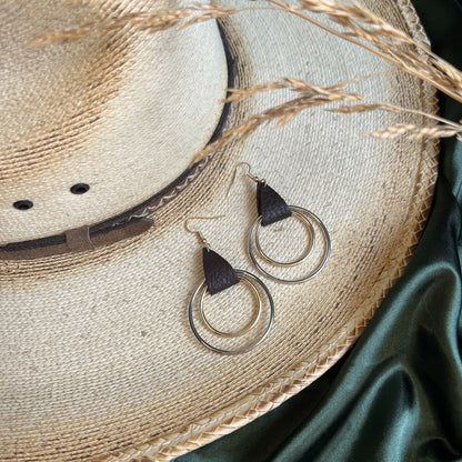 Wild Spirit Western Leather Gold and Silver Ring Earrings