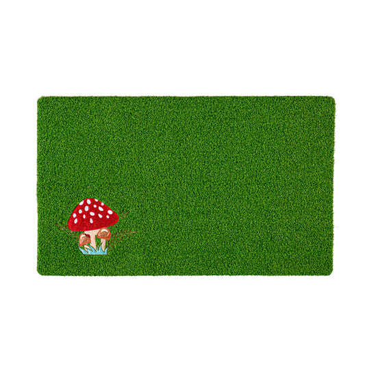 Mushroom Embroidered Faux Grass Mat