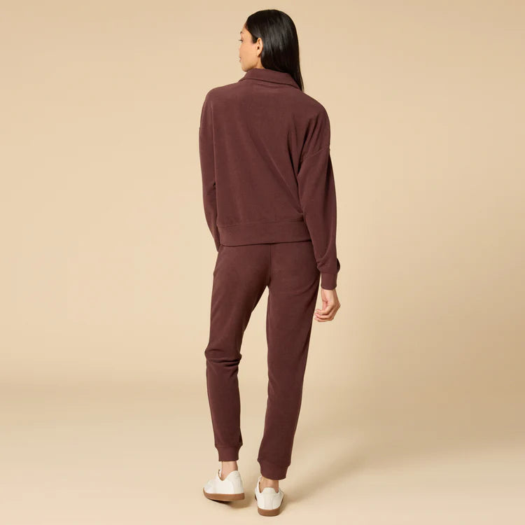 Softies Vintage Velvet 1/4 Zip with Jogger- Espresso