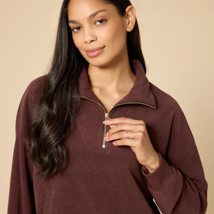 Softies Vintage Velvet 1/4 Zip with Jogger- Espresso