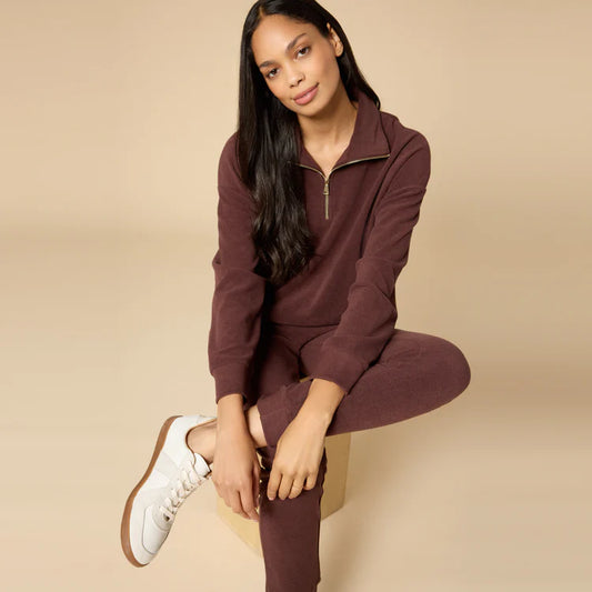 Softies Vintage Velvet 1/4 Zip with Jogger- Espresso