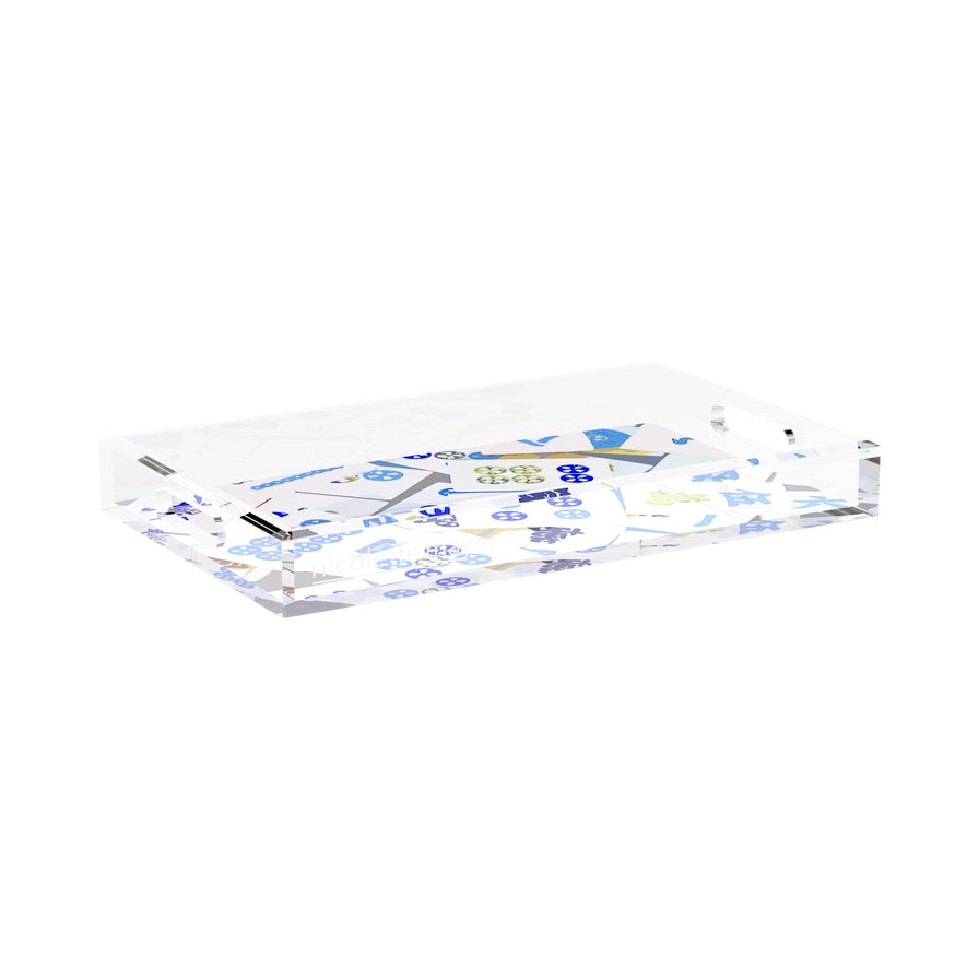 Abstract Blues Mahjong Acrylic Tray