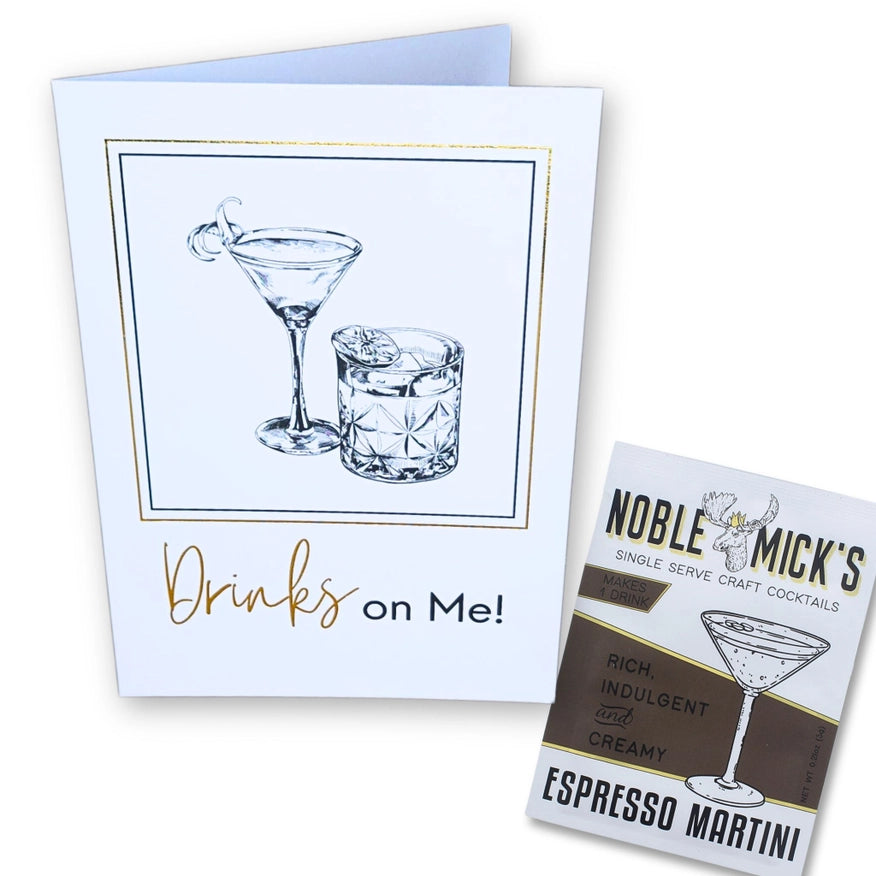 Noble Micks Cocktail & Cards - Drinks On Me Greeting Card & Old Fashioned Cocktail Mix