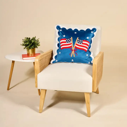 Scalloped Square Throw Pillow American Flags