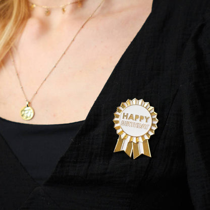 Gold Enamel "Happy Birthday" Pin Badge