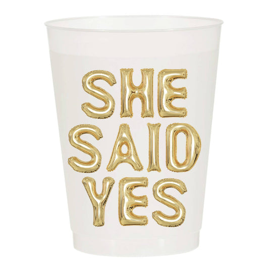 "She Said Yes" Gold Plastic Frosted Cups