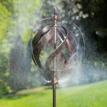 Copper Sphere Misting Wind Spinner Garden Stake