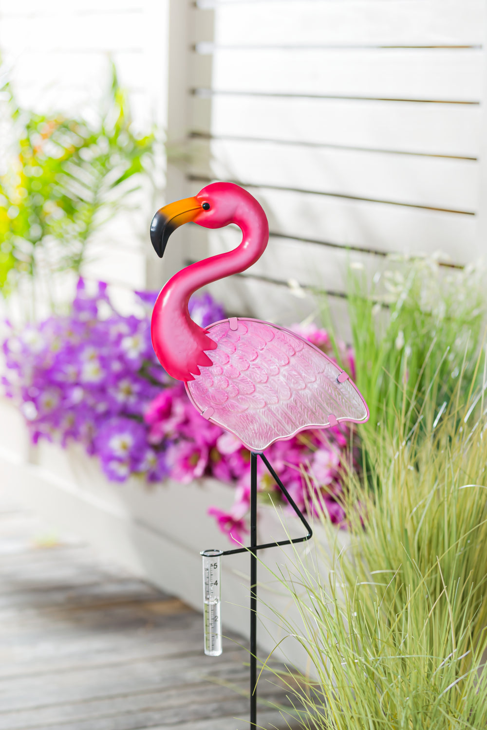 Flamingo Rain Gauge Garden Stake