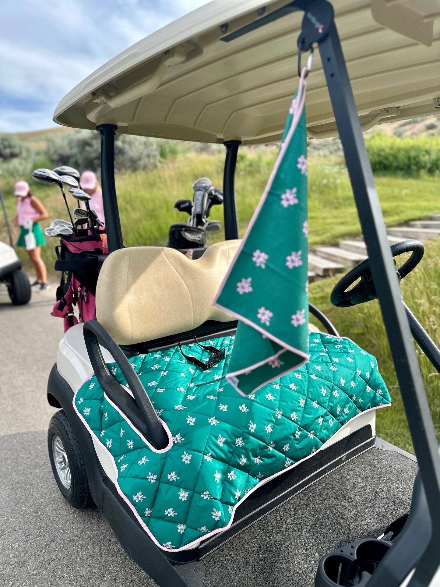 Birdie Pink and Green Azalea Golf Cart Seat Cover