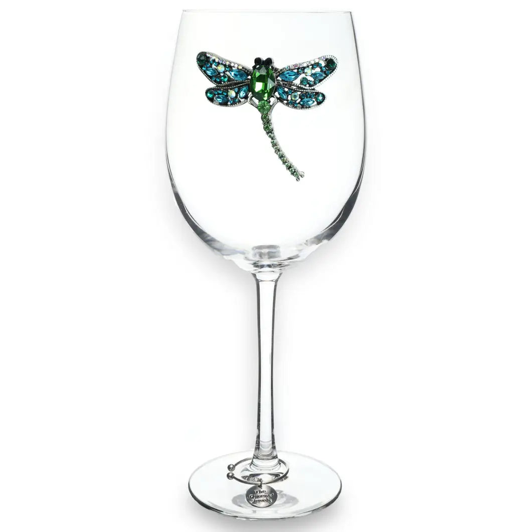 Dragonfly Jeweled Stemmed Wine Glass