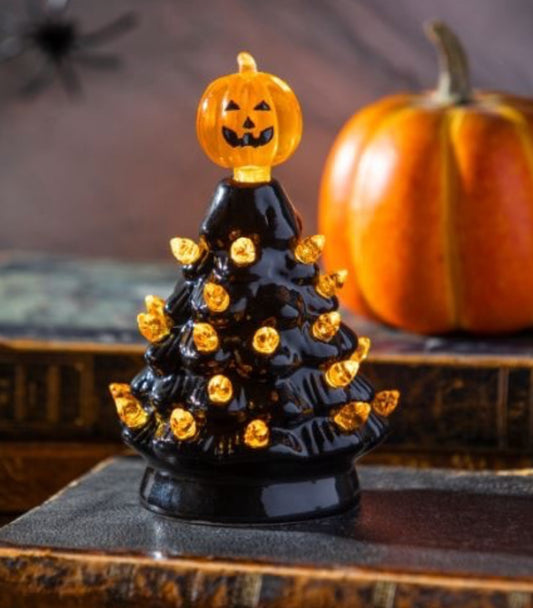 Ceramic Jack-O-Lantern Halloween Tree Topper Table Decor - 5"