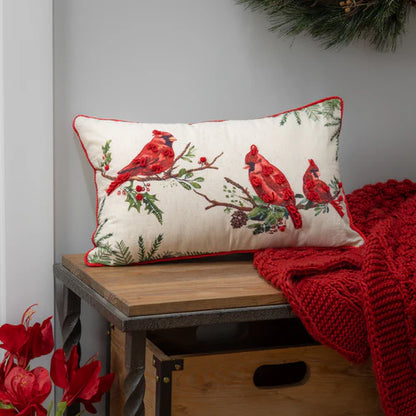 Holiday Cardinals on Branches Lumbar Pillow