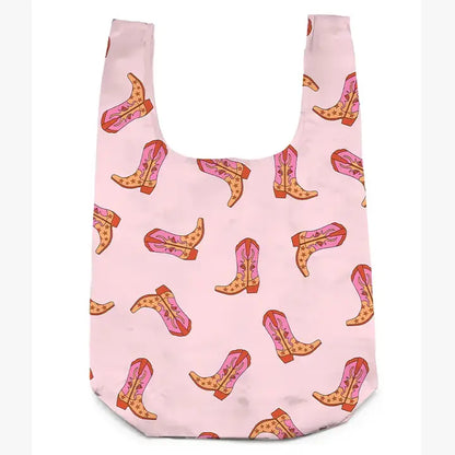 2-in-1 Bag Charm & Reusable Shopper Bag - Pink Cowgirl Boot