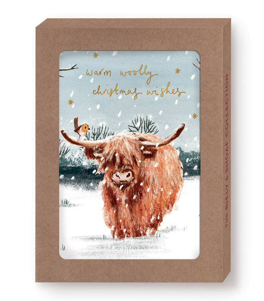 Highland Cow Woolly Wishes Boxed Holiday Cards - Set of 10