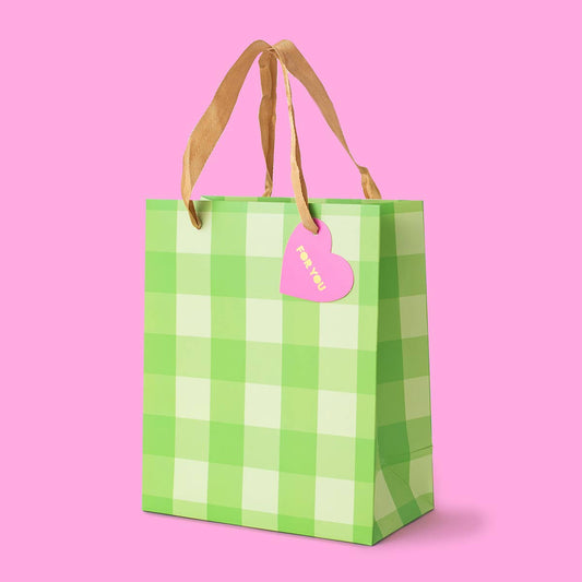 Green Gingham Gift Bag - Medium