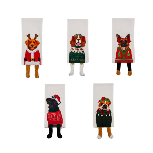 Holiday Dog Kitchen Towels with Dangling Legs