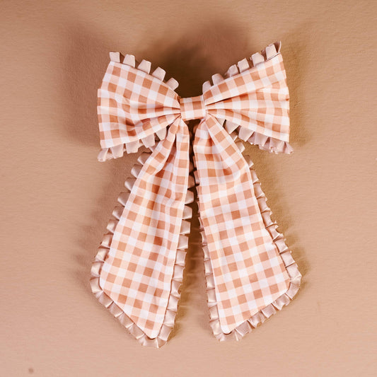 Maple Gingham Fancy Frills Hair Bow