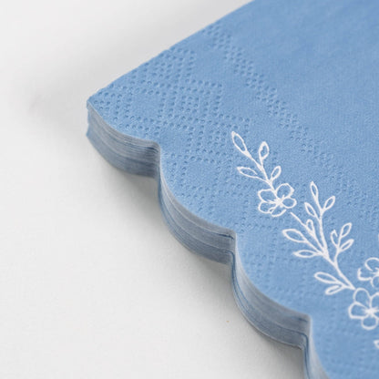 Floral Elegance Blue Beverage Napkins