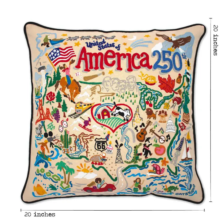America USA 250 Hand-Embroidered Pillow