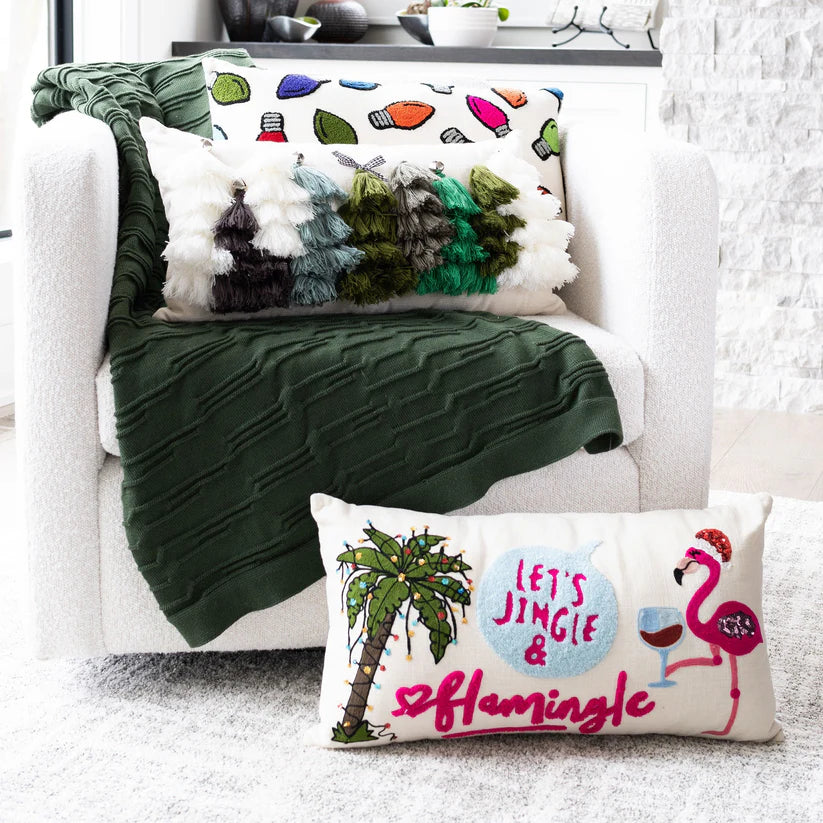 Christmas Lights Embroidered Lumbar Pillow