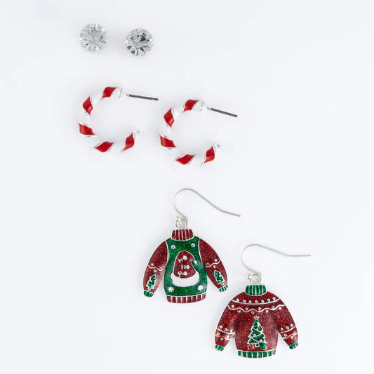 Holiday Christmas Sweater Earrings Trio